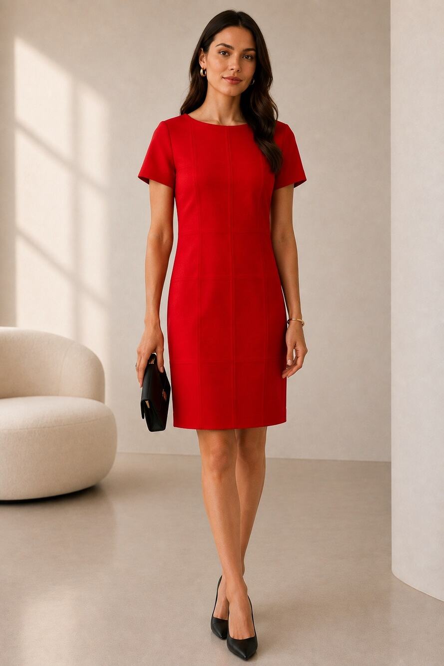 Tory Burch Classic Structured Red Short Sleeve Sheath Dress Size 6 Timeless